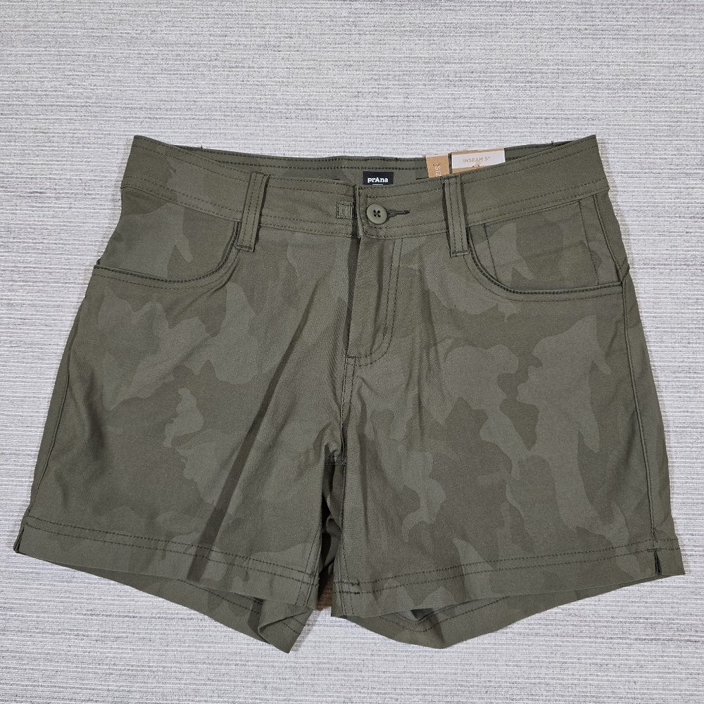 Prana Halle Shorts II Women Sz 2 Sage Camo ReZion 5" Stretch Outdoor Hiking NWT